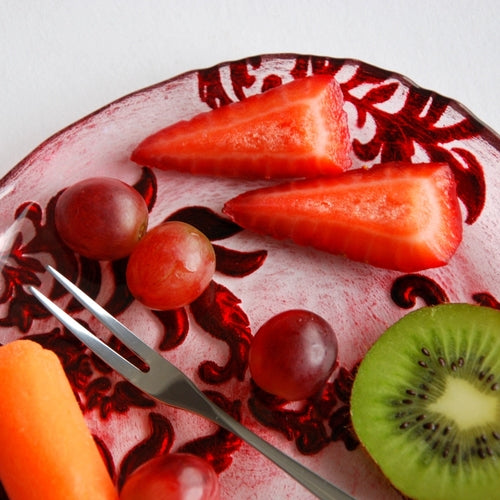 Red Gilded Glass Canapé Plates