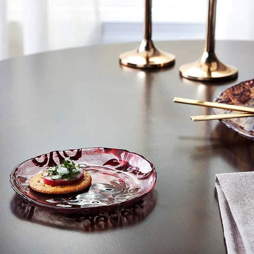 Red Gilded Glass Canapé Plates