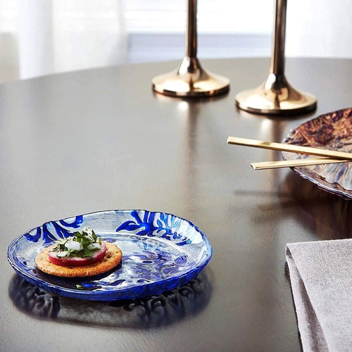 Blue Gilded Glass Canapé Plates