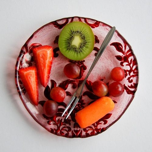 Red Gilded Glass Canapé Plates